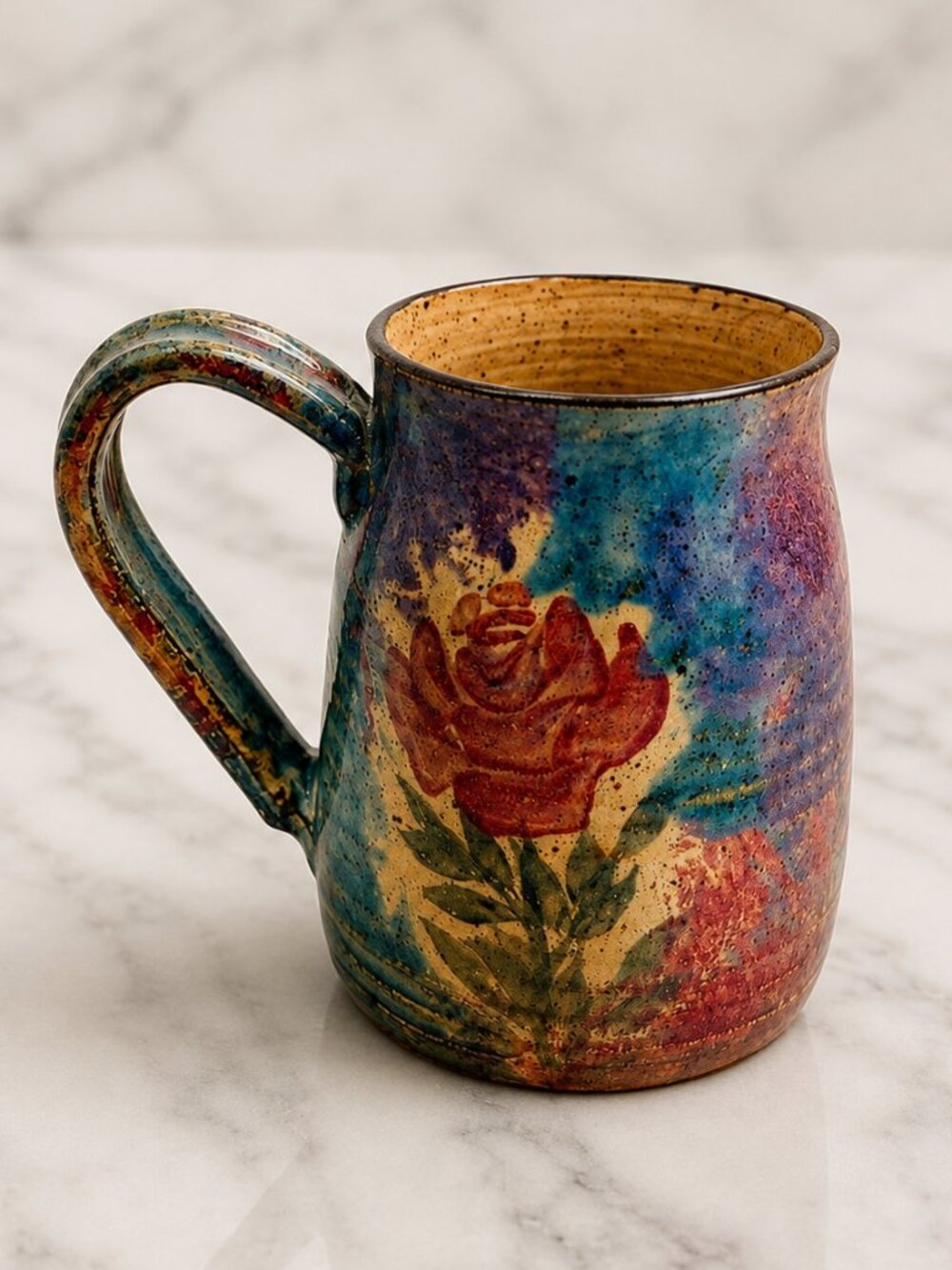 Malsnee 99 SIGNED Studio Pottery Floral Mug Handmade Art Pottery Coffee Tea Cup